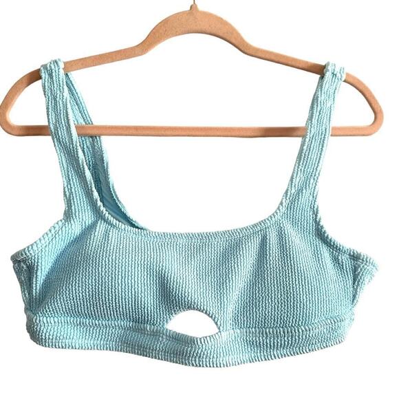 XHILARATION Blue Ribbed Bikini Top - Sz Large - NWT - Picture 1 of 4